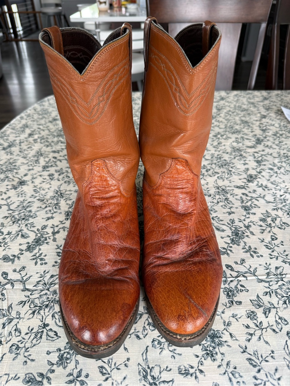 Justin Boots Two-Tone Brown Tan Leather Western Cowboy Boots